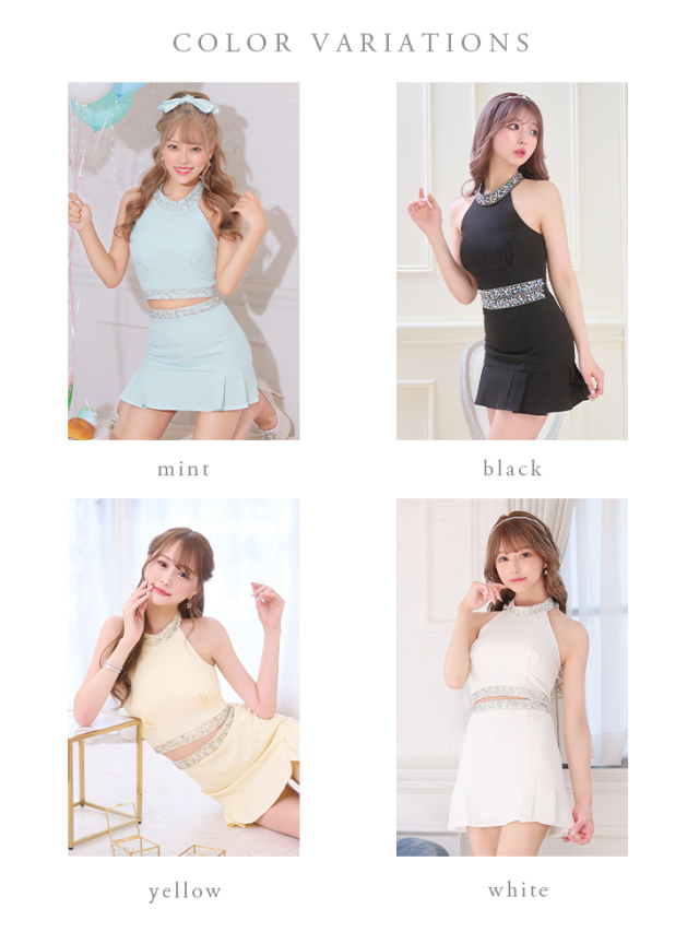 XSサイズあり】ビジュー×ホルターセットアップミニキャバドレス(fm3202)