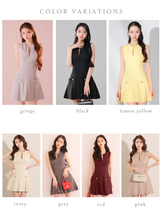 Lサイズあり】シンプルサイドベルトモチーフノースリーブプリーツミニ