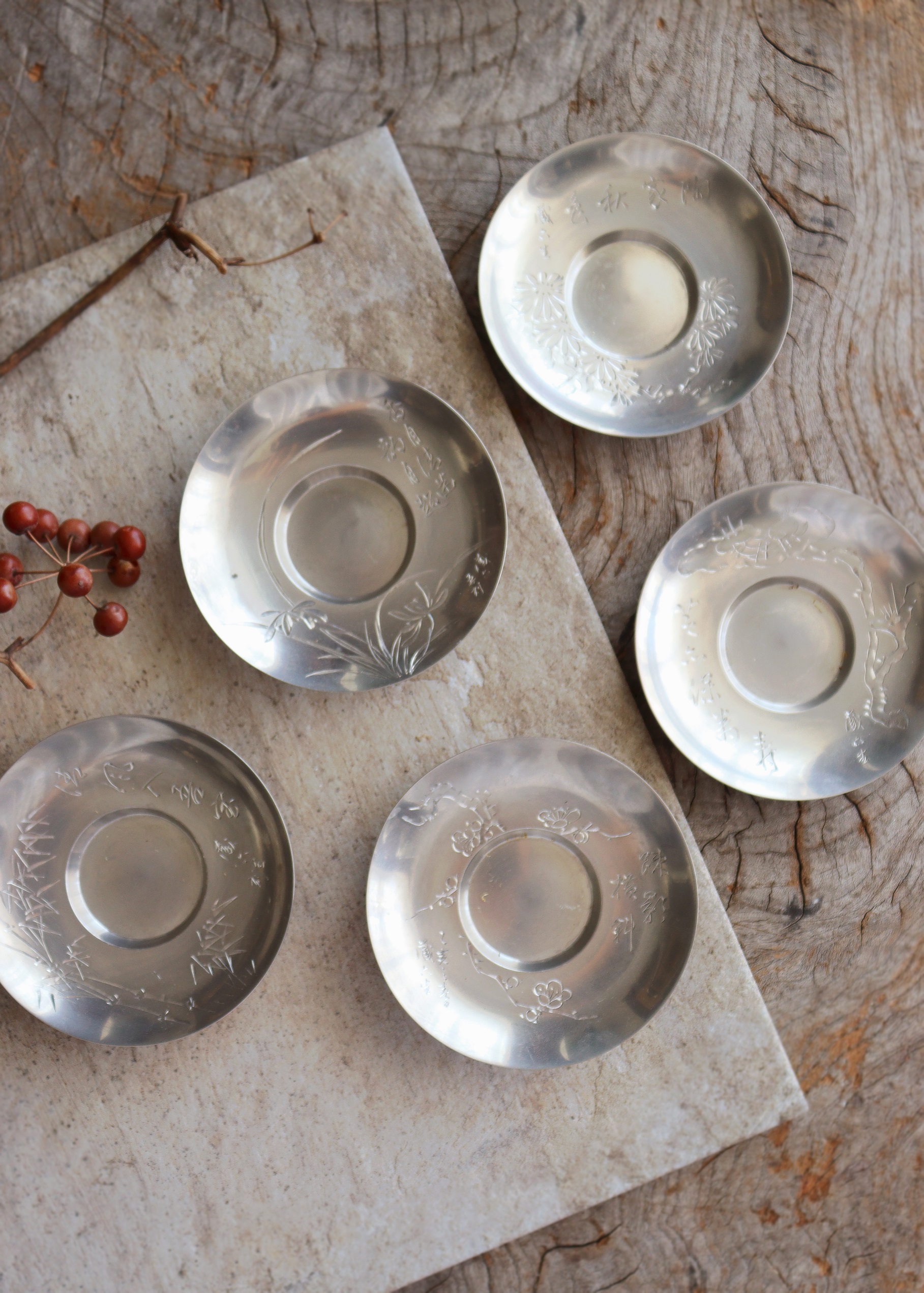 中国古錫茶托5枚 沈存周 Yahoo!オークション - 乾茂號造（銘）古錫 五