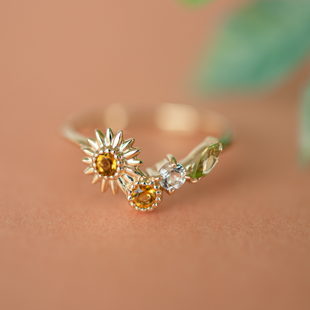 ピンキーリング K10イエローゴールド シトリン ホワイトトパーズ