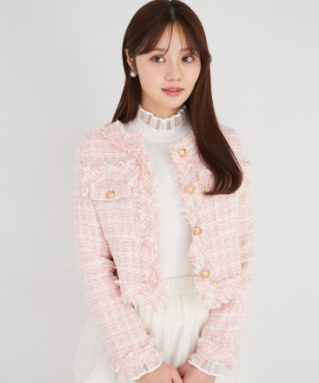 ゴールド釦フリンジミックスツイードジャケット