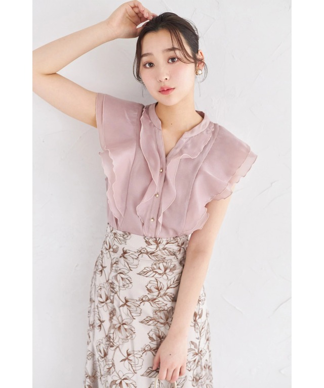 ラッフルフリルキーネックブラウス