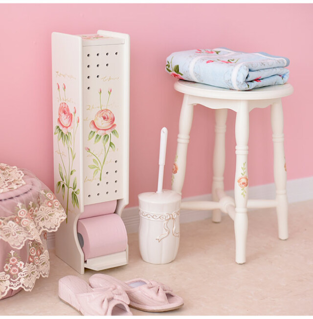 ハンドペイント 薔薇のスツール フレンチホワイト｜姫系ローズ家具