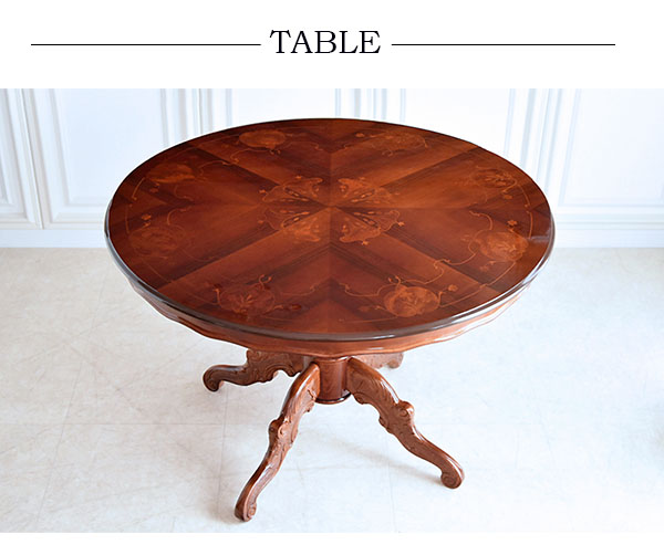 イタリア製 象嵌ラウンドダイニングセット5P （グリーンフラワー