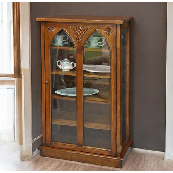 送料無料】 英国調 アンティークオークコレクション チャペル型 ガラス