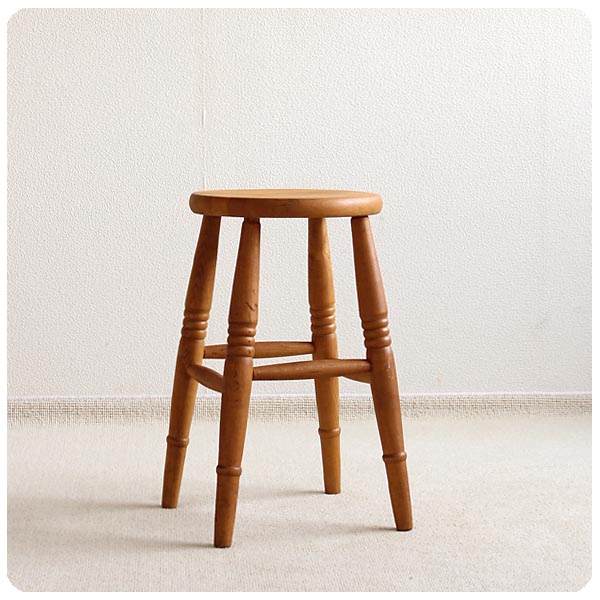 イギリス ヴィンテージ スツール 丸椅子 木製 カントリー 踏み台 家具