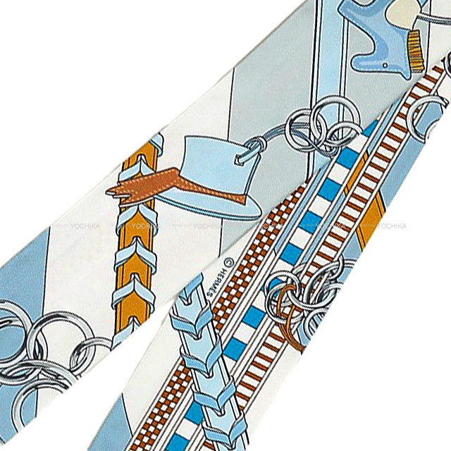 2023年春夏 HERMES エルメス スカーフ ツイリー 馬勒とチャーム ブルー