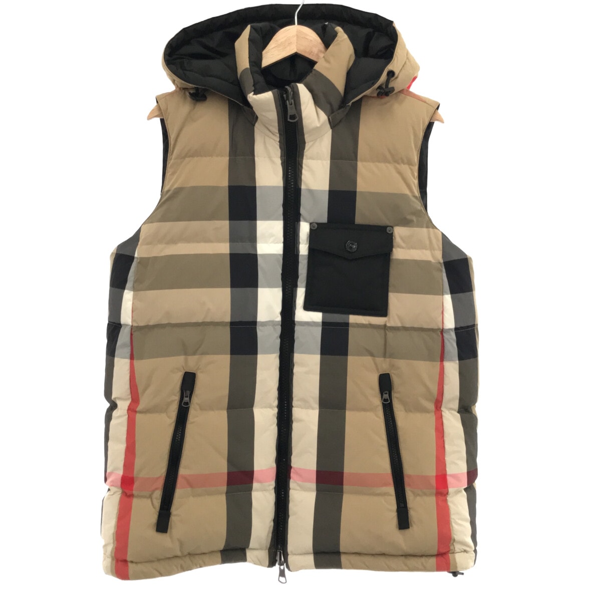 バーバリーロンドンイングランド/ダウンベスト/黒×ベージュ×マルチの