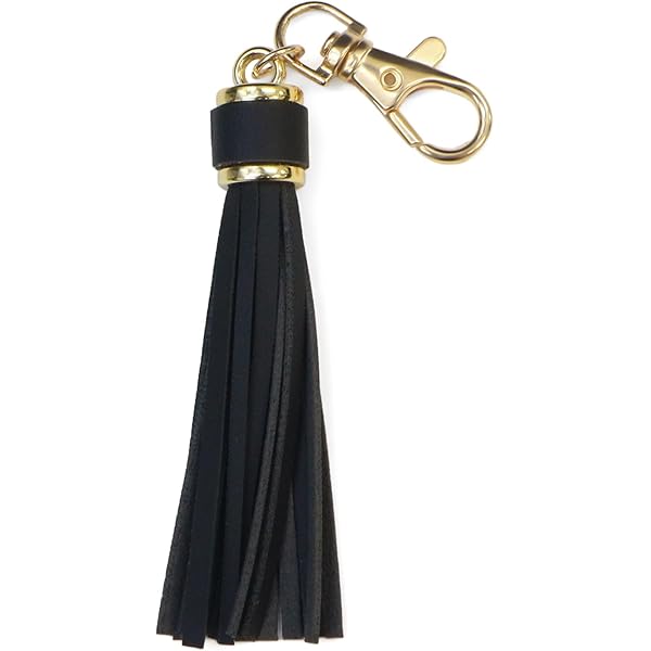 Amazon.co.jp: ブラックチャームレザータッセルキーチェーン