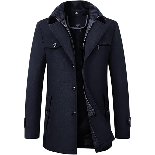 chouyatou Men's Stand Collar Wool-Blend Classic Pea Coat with