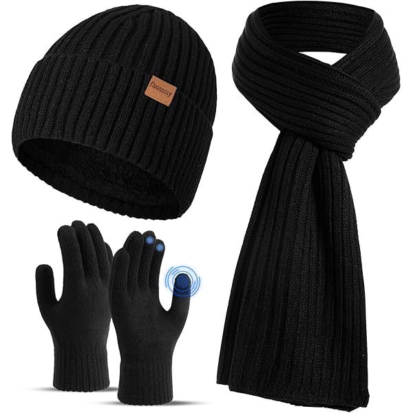 Maleroads Mens Beanie Scarf Gloves Set Knit Winter Fleece Lining