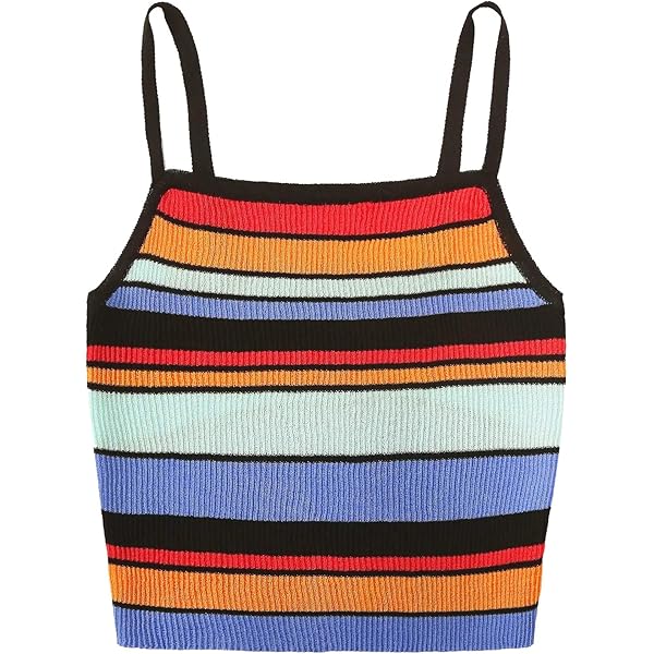 Milumia Women Casual Rainbow Striped Ribbed Knit Cami Top