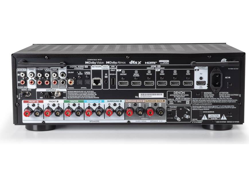 Denon AVR-X1800H 7.2-channel home theater receiver with Dolby