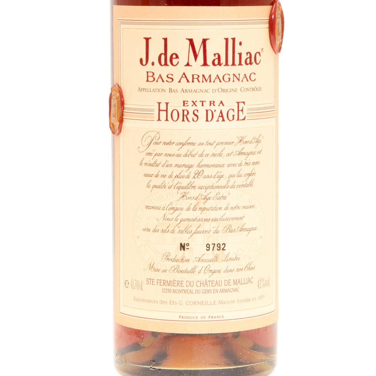 J. de Malliac, Extra Hors d'Age Bas-Armagnac, France, 1980/90s