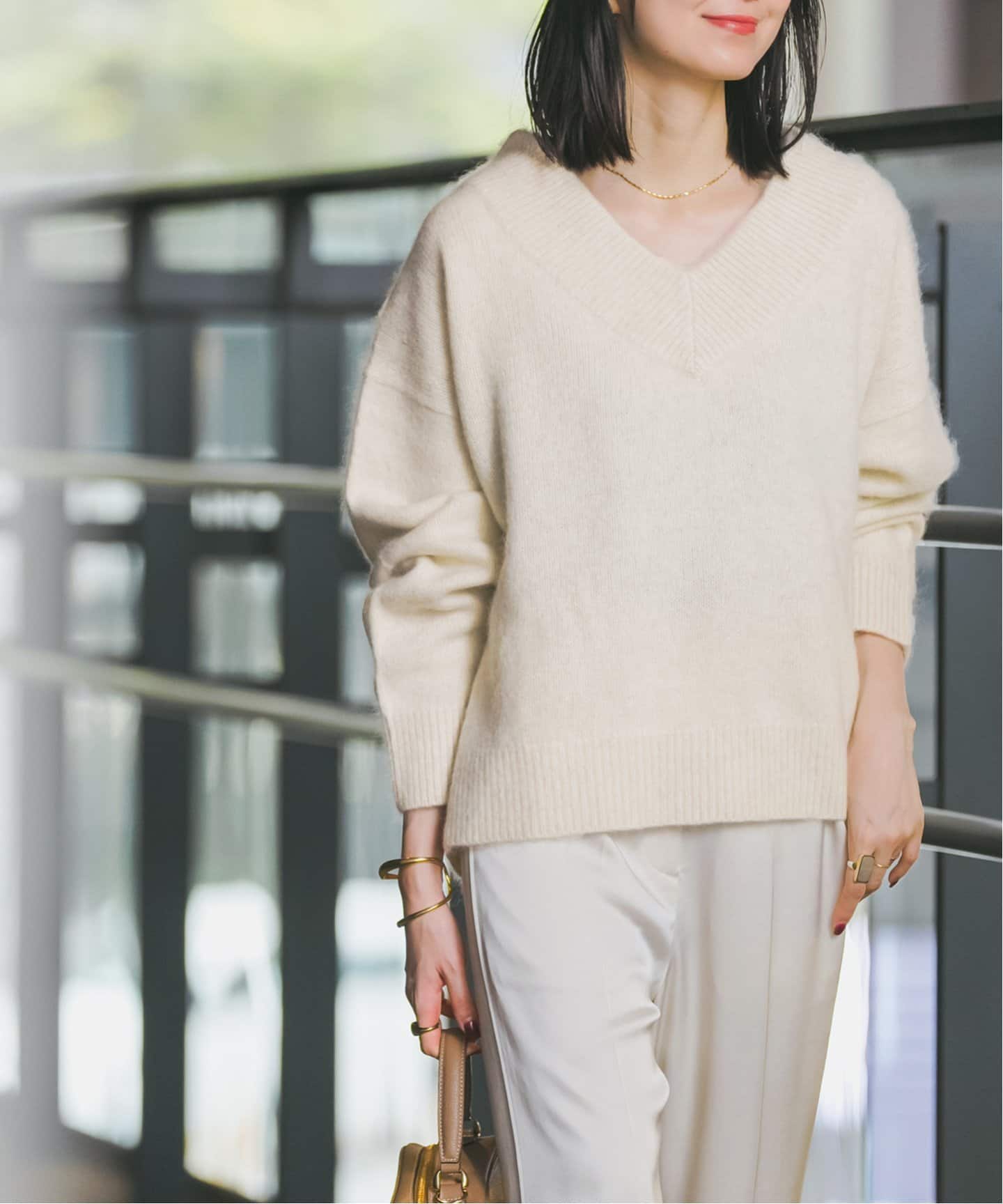 追加》YAK/ヤク ワイドVネックニット 3（ニット／セーター）｜NOBLE