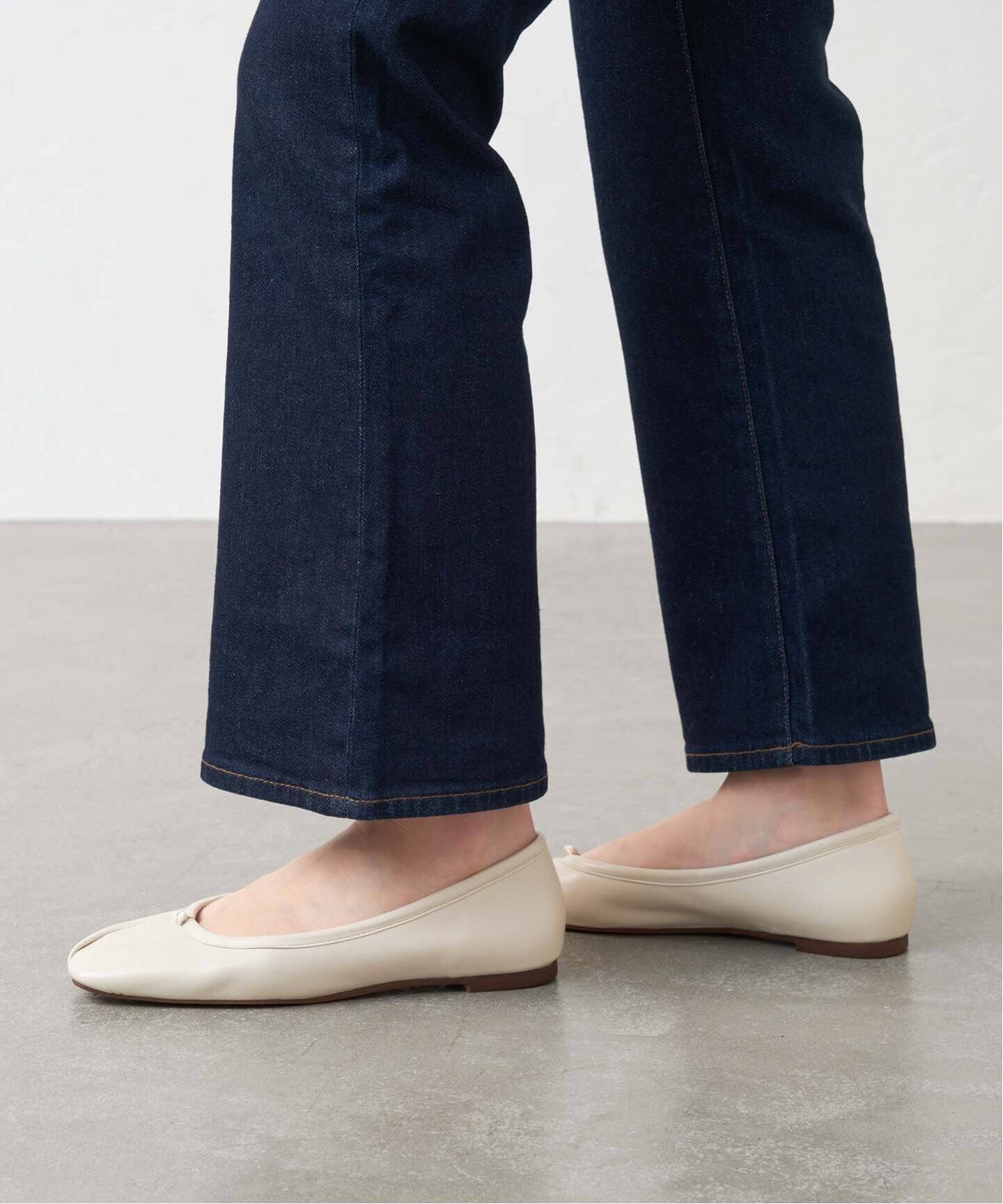 追加》GRISEレザースクエアプリーツフラット（フラットシューズ）｜LE