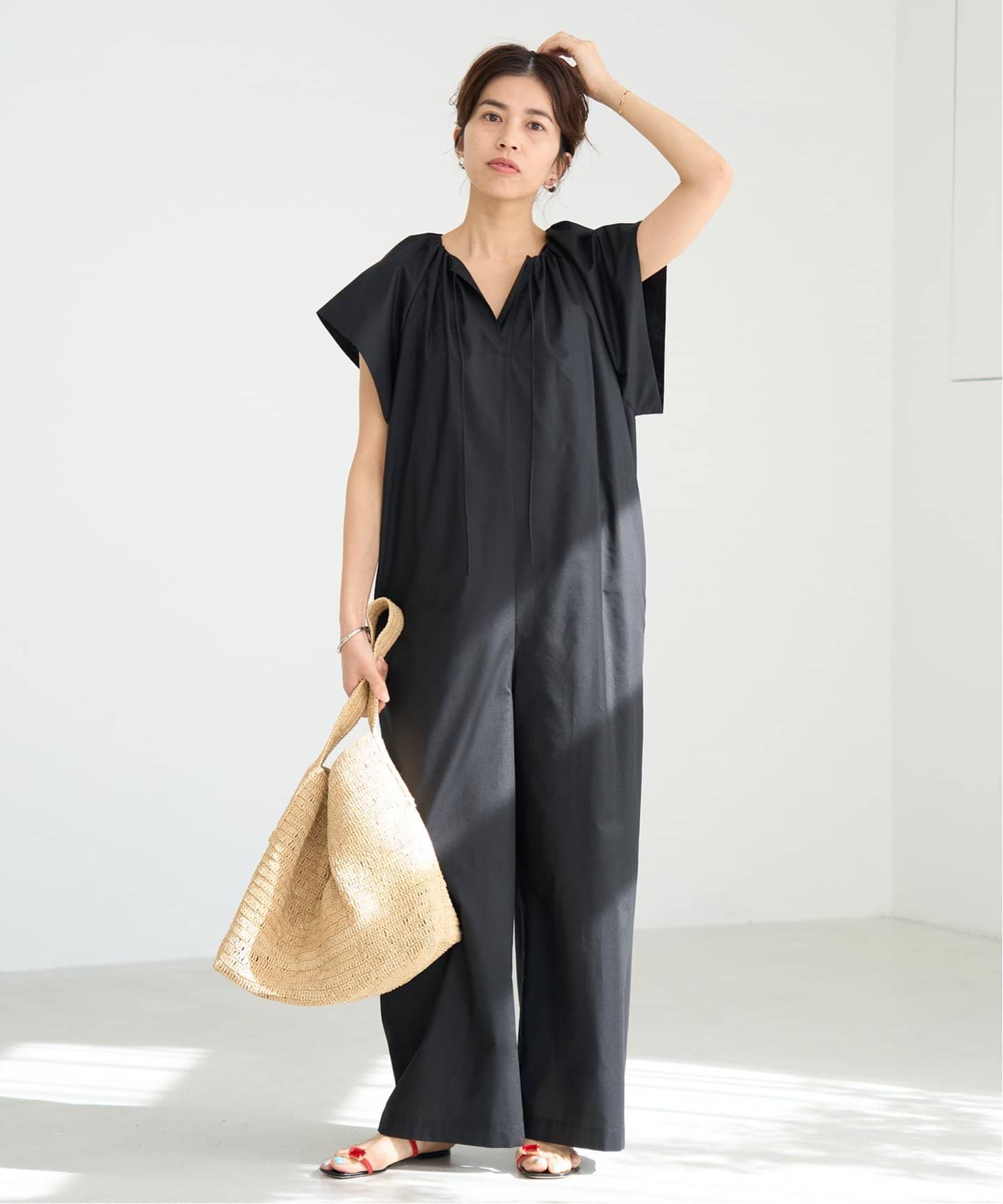 WEB・一部店舗限定》エアリースリーブオールインワン（つなぎ