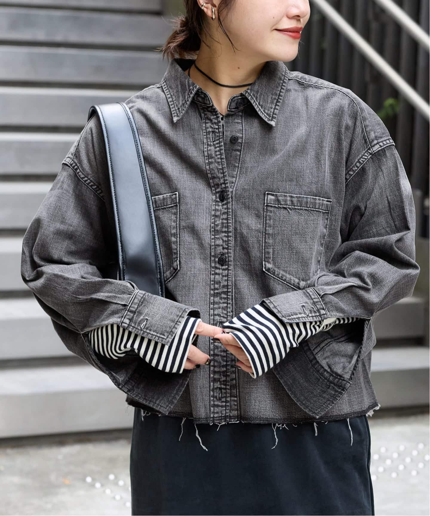 追加4》ライトオンスデニムクロップドシャツ（シャツ／ブラウス