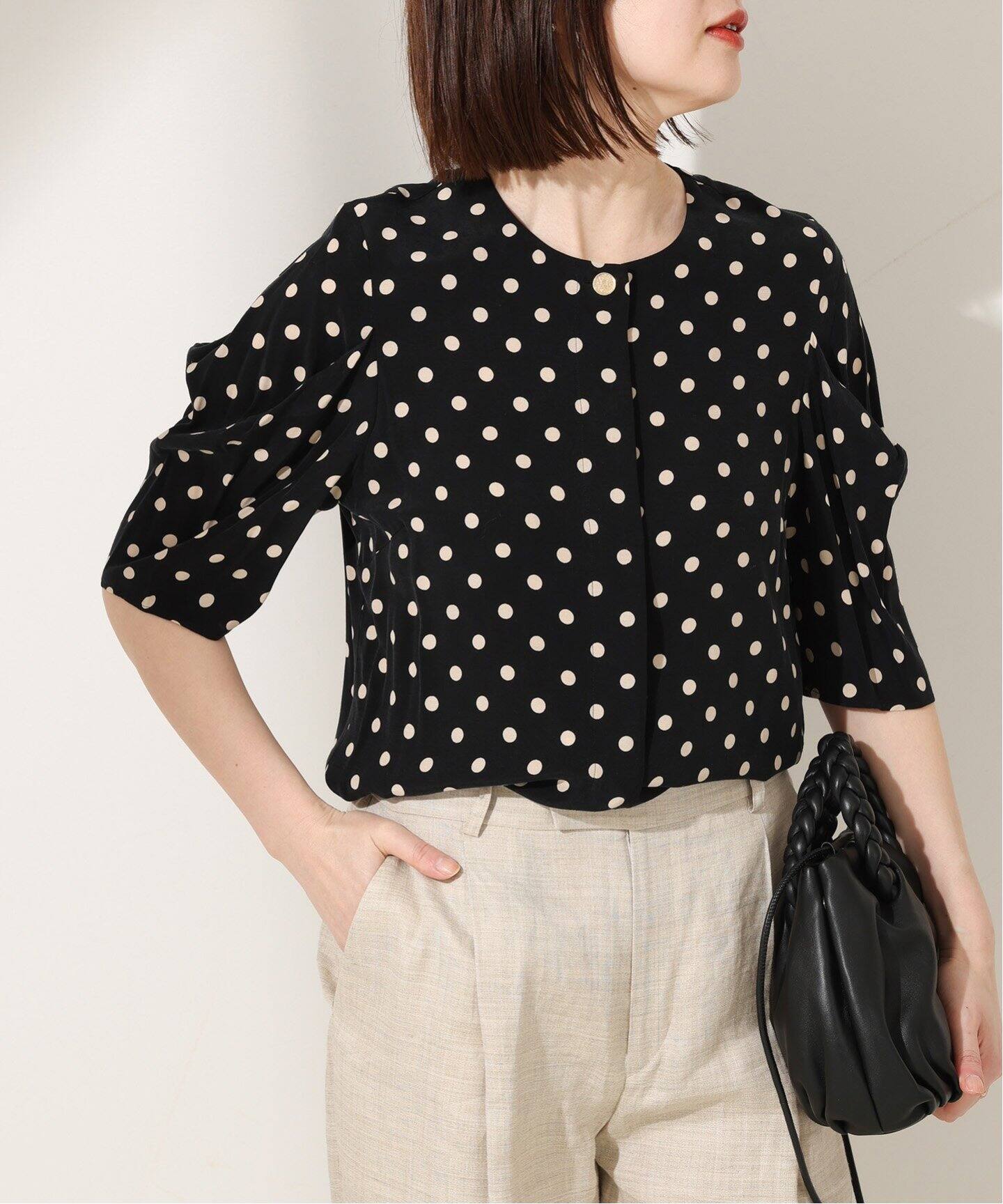 追加》IPEKER/ボーダータックハーフスリーブブラウス（シャツ