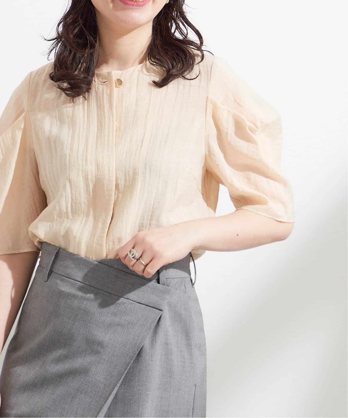 追加》IPEKER/ボーダータックハーフスリーブブラウス（シャツ