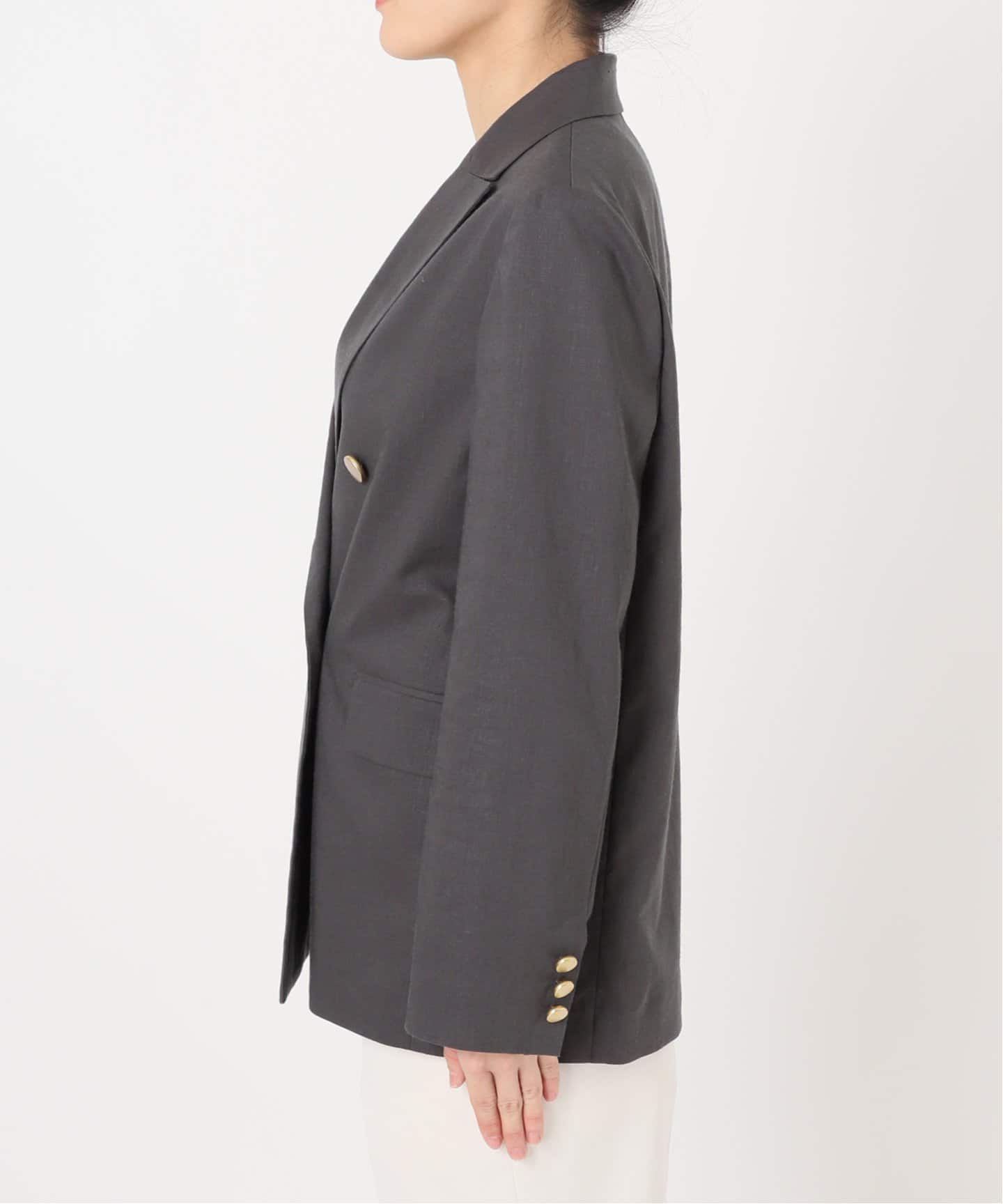 追加》麻ストレッチピークドラペルダブルジャケット（テーラード