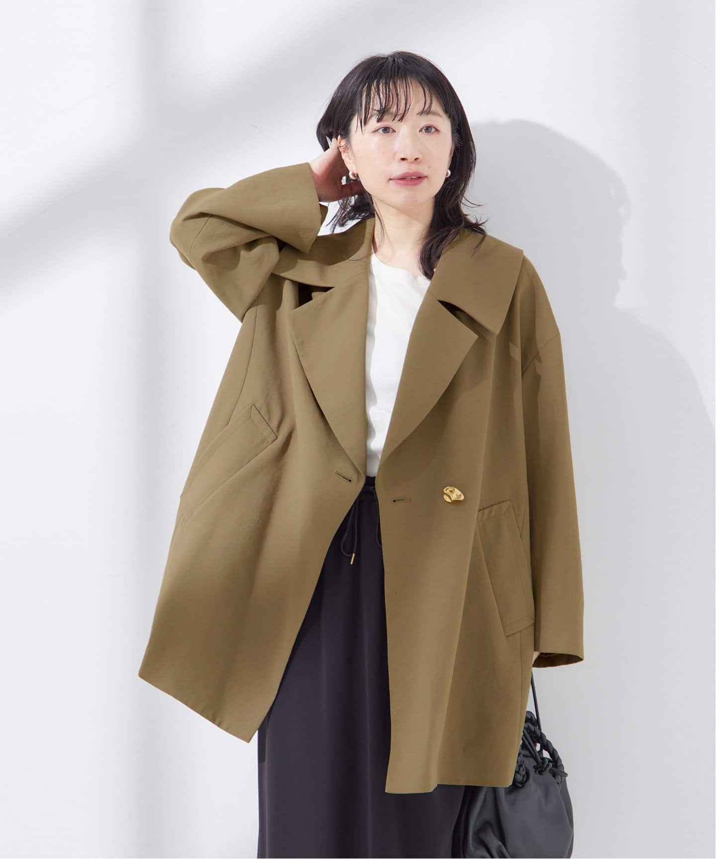 バックサテン ワイドカラーコート（その他ブルゾン／アウター