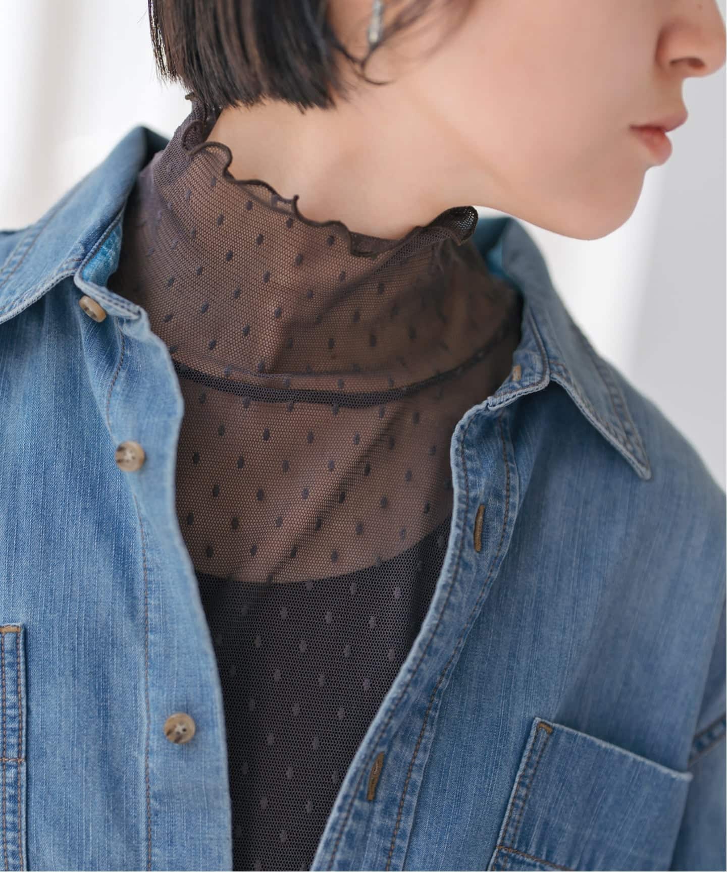 追加》ドットチュールハイネックプルオーバー（Tシャツ／カットソー