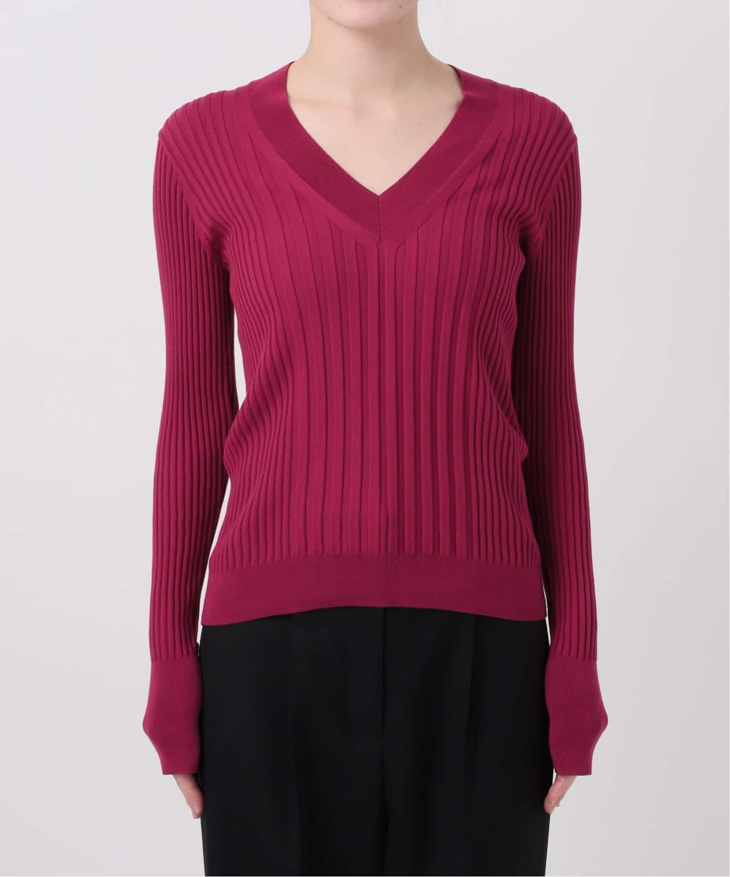 イタリア糸 RIB Vネックプルオーバー（ニット／セーター）｜VERMEIL