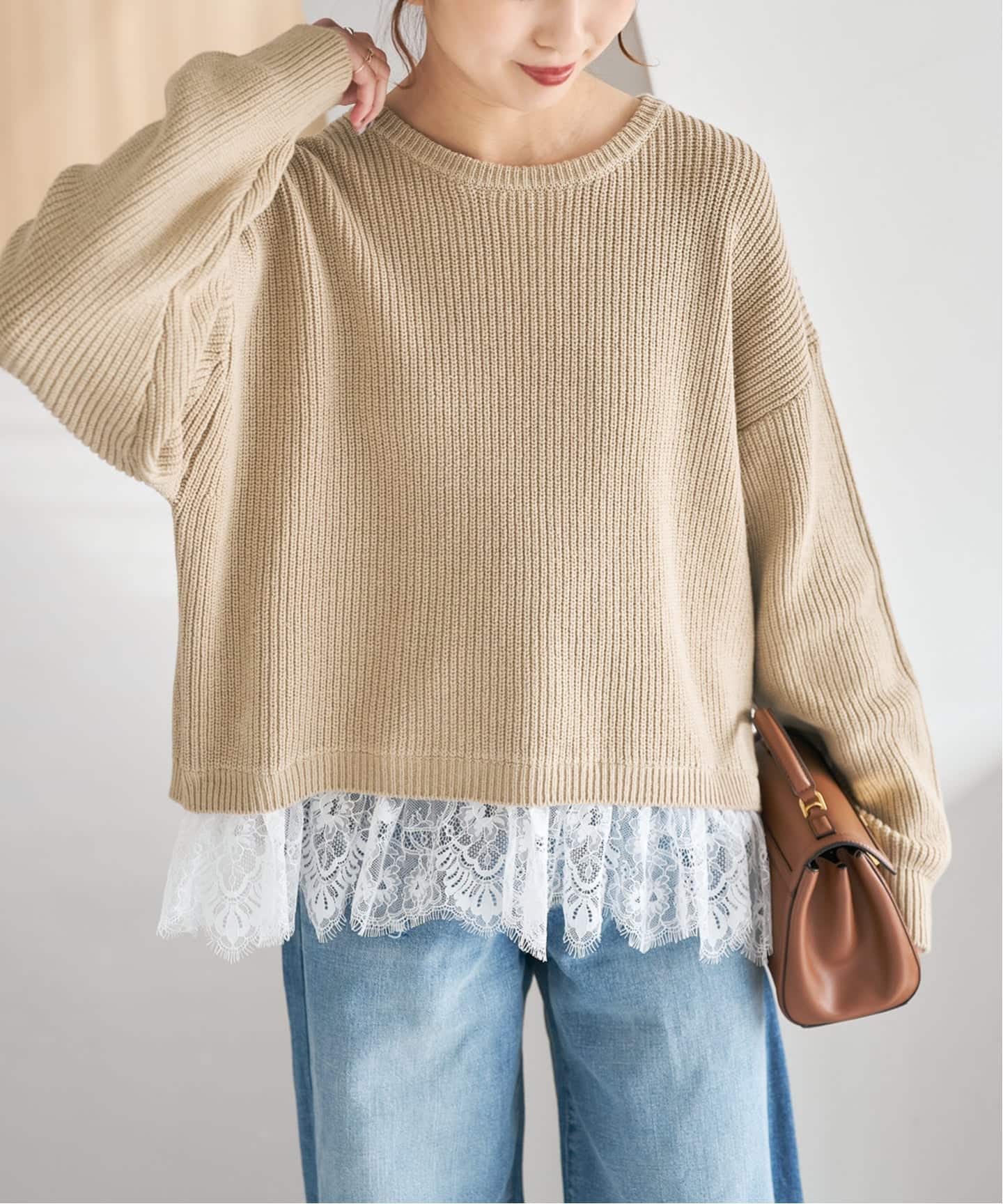 追加3》レースドッキング畦ニットプルオーバー（ニット／セーター