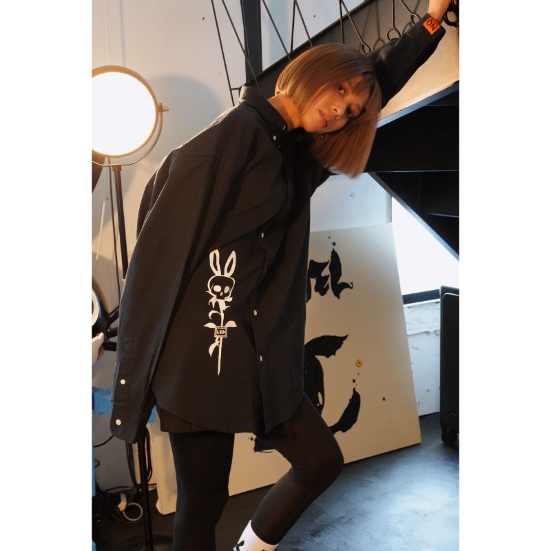 Skeleton rose labi back logo shirt BLACK【NO NAME_ME Official