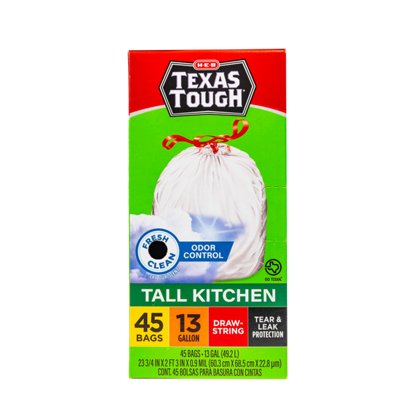 H-E-B Texas Tough Tall Kitchen Drawstring Trash Bags, 13 Gallon