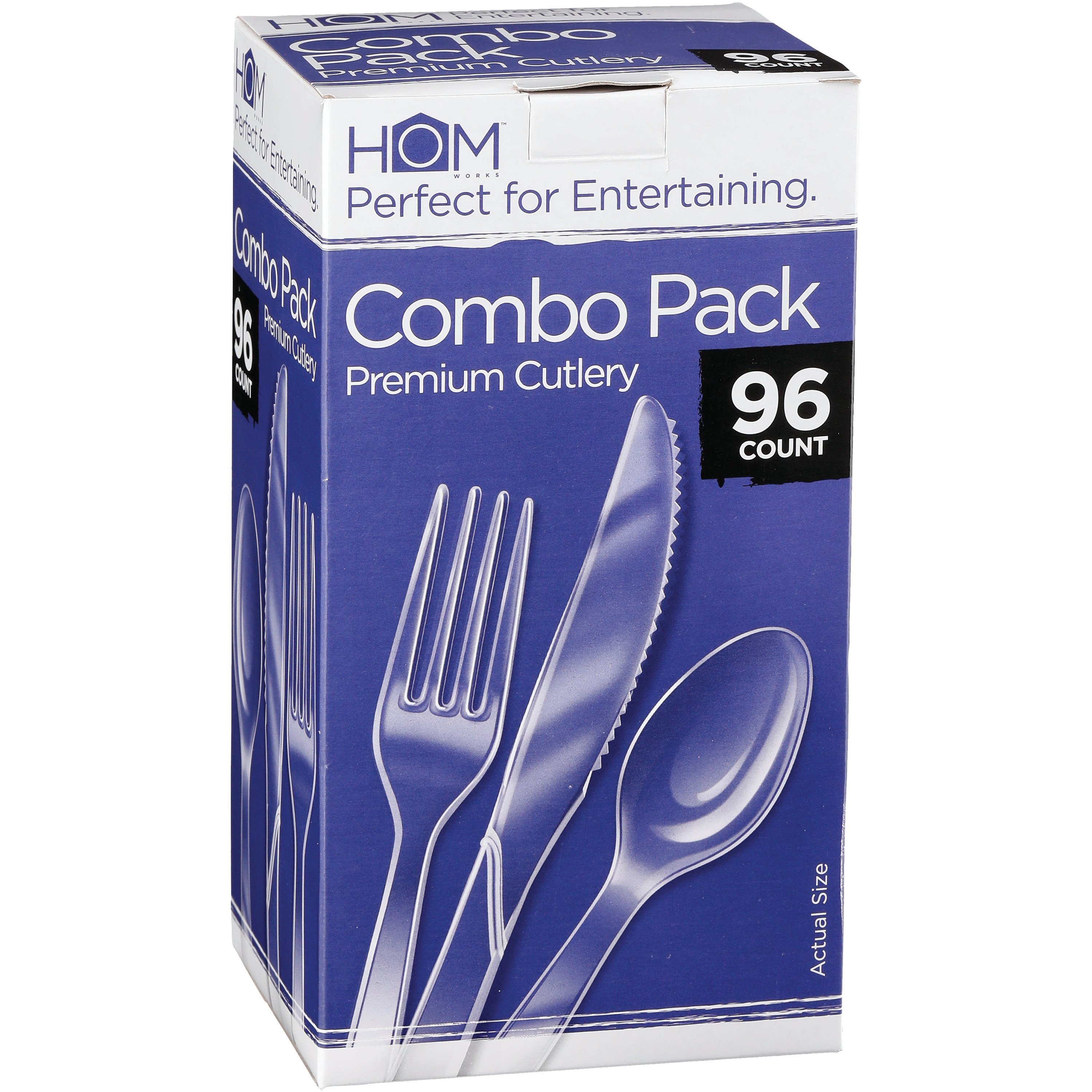 HOM Works Plastic Knives, Forks & Spoons Combo Pack - Clear, 96 ct
