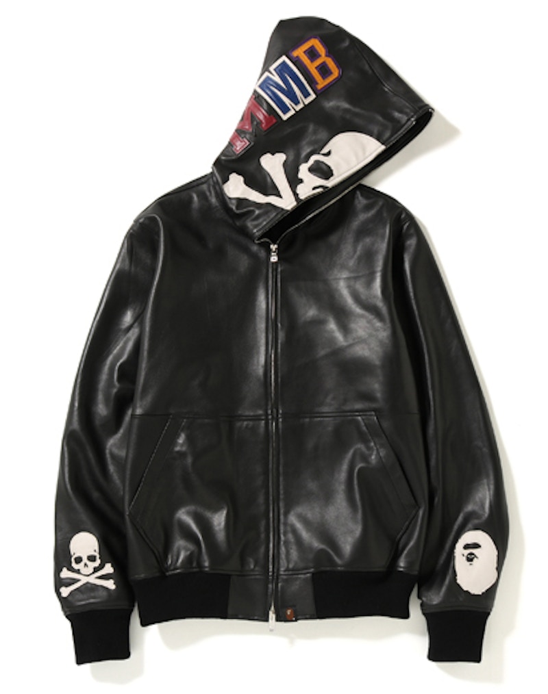 BAPE x Mastermind Japan Leather Shark Hoodie Jacket Black/White