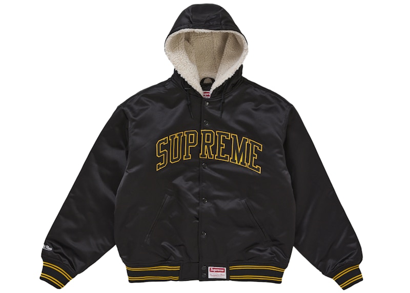 Supreme Mitchell & Ness Lined Hooded Satin Varsity Jacket Black