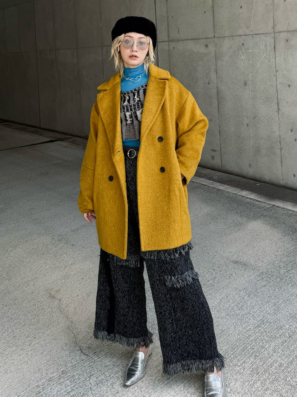 wool blend shaggy cocoon p coat/ウールブレンドシャギーコクーンP