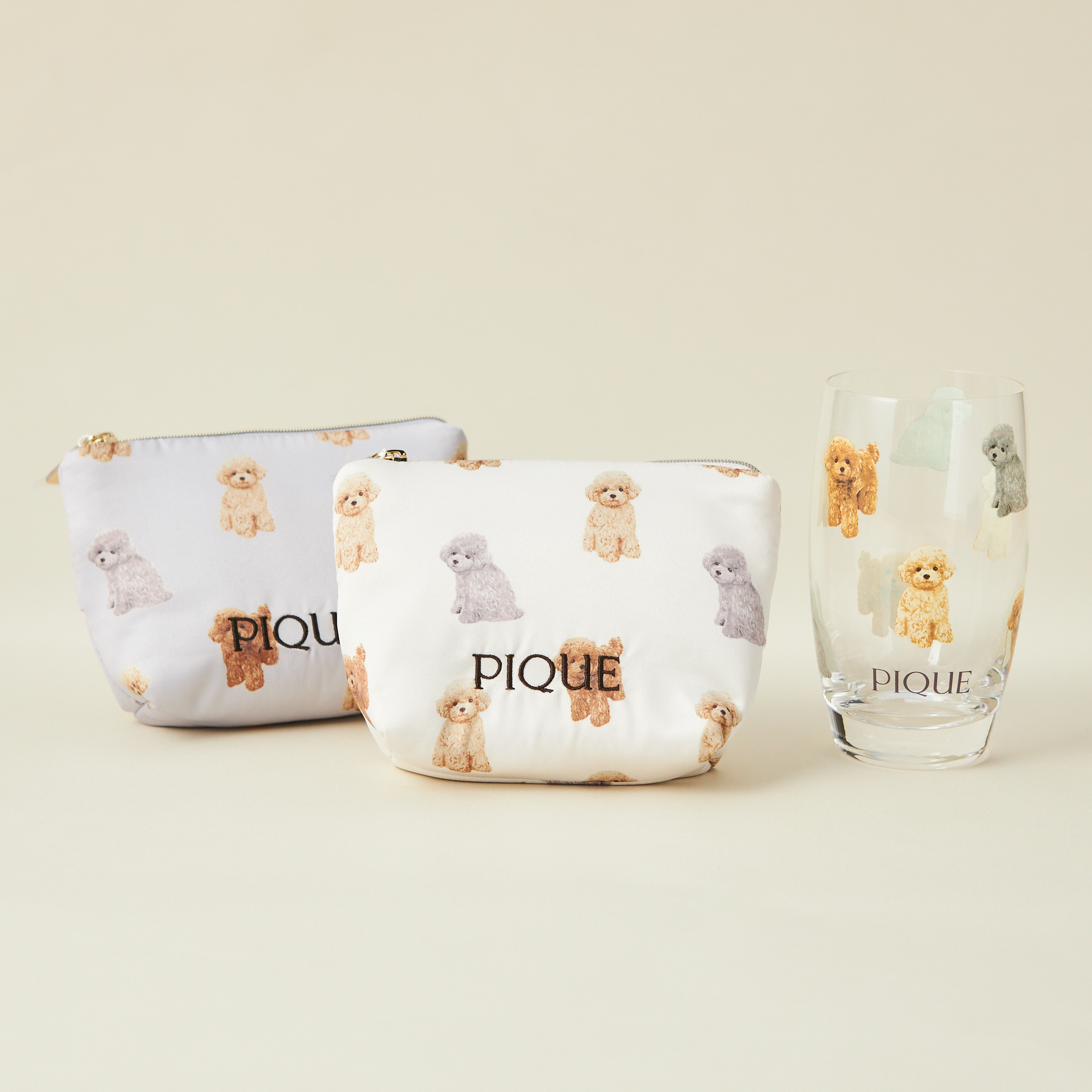WOMEN】トイプードル柄 ティッシュポーチ＆グラスセット | gelato