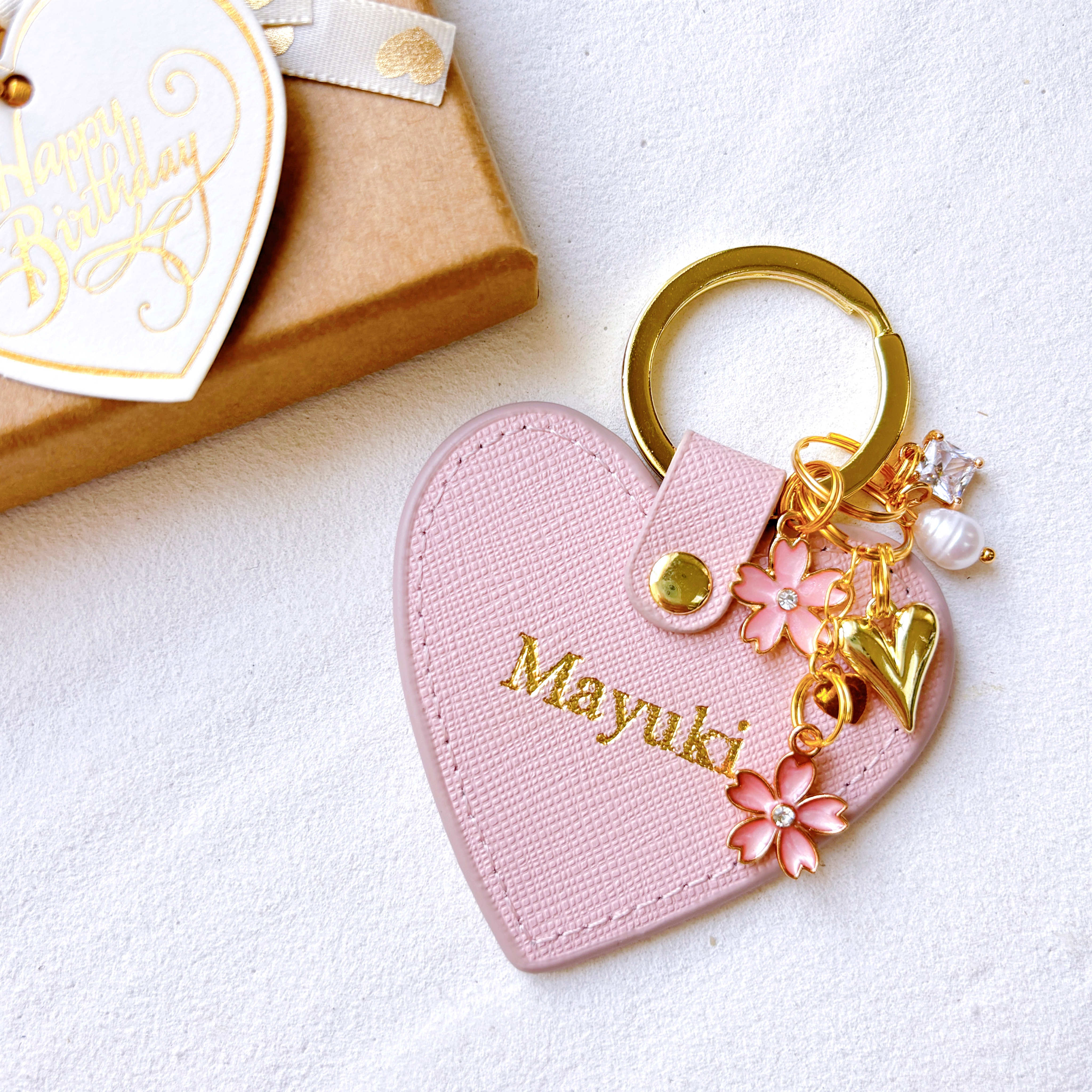 名入れ】揺れる桜 オーダーメイド本革ハートキーリング | F THE CAMPUS