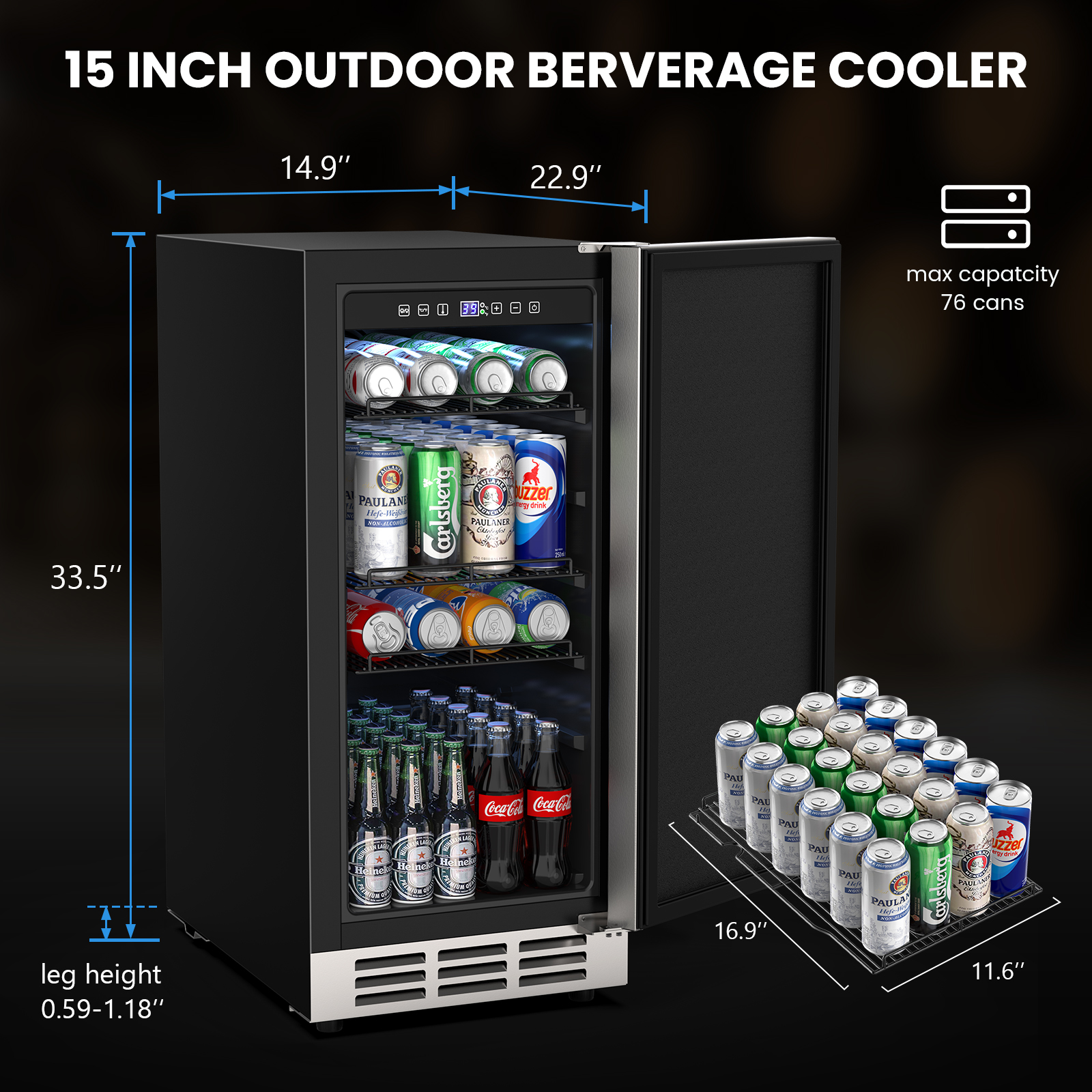Mojgar 15-Inch Outdoor Beverage Fridge | Stainless Steel