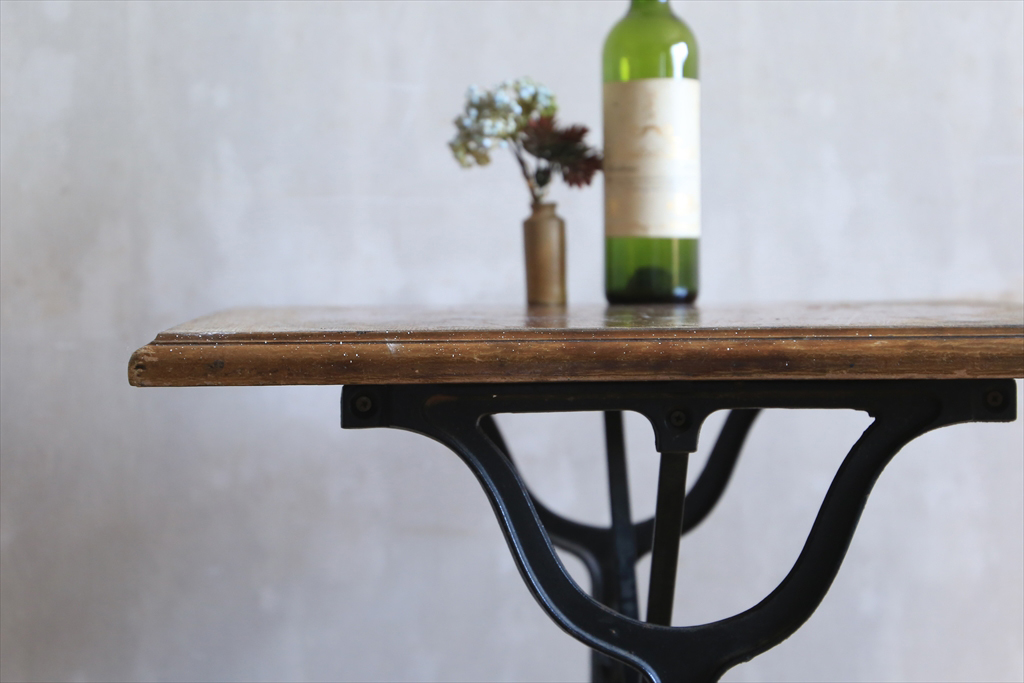 フランスアンティーク◇鉄脚カフェテーブル/古木ビストロ机/ダイニング