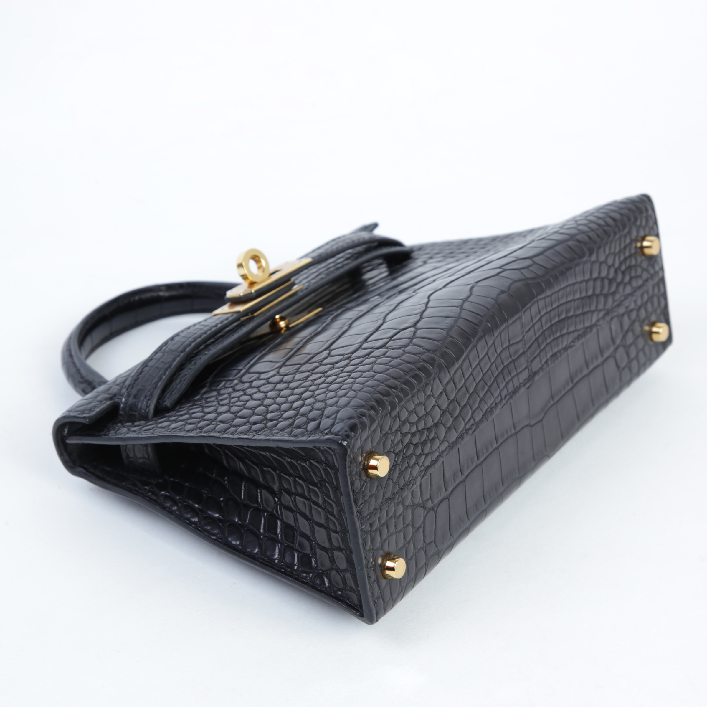 ランク A HERMÈS エルメス ミニケリー2 ブラック (89) クロコダイル