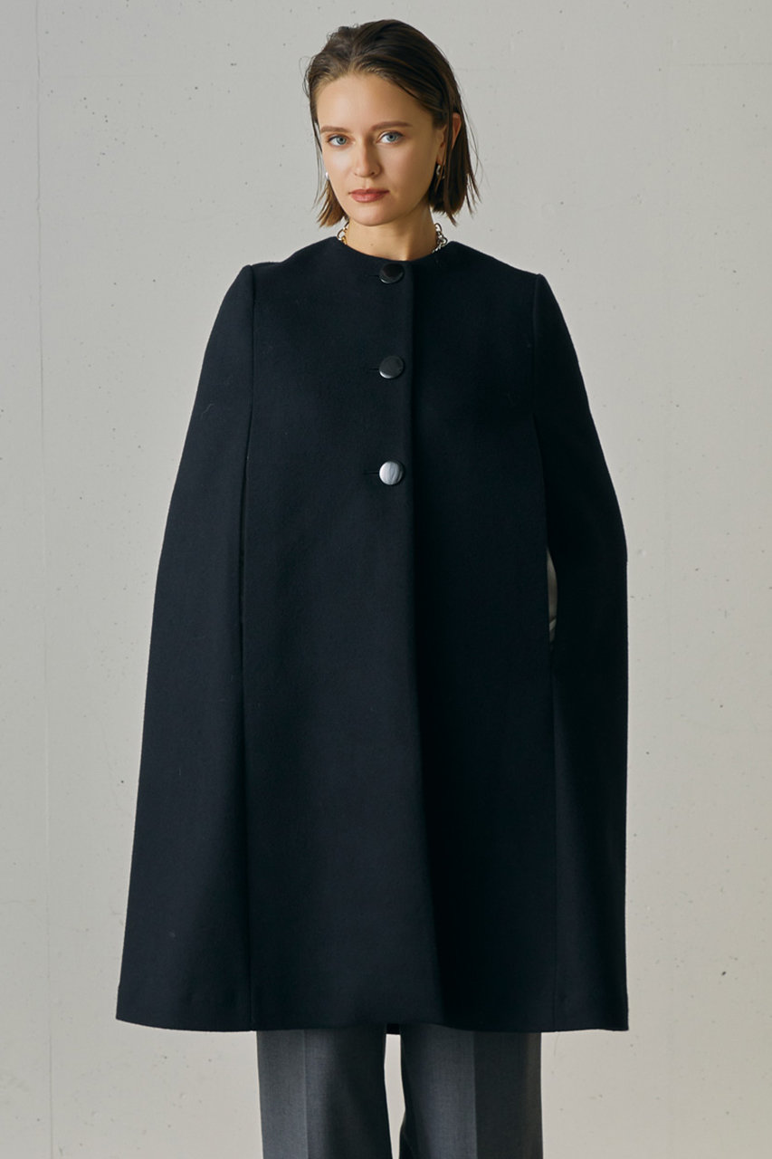 j.(ジェイドット)｜メルトンウールケープコート/ブラック の通販