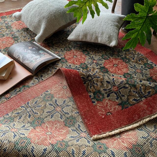 アプリコットカラーのオーバーダイラグ ヴィンテージ 総フラワーNo.682