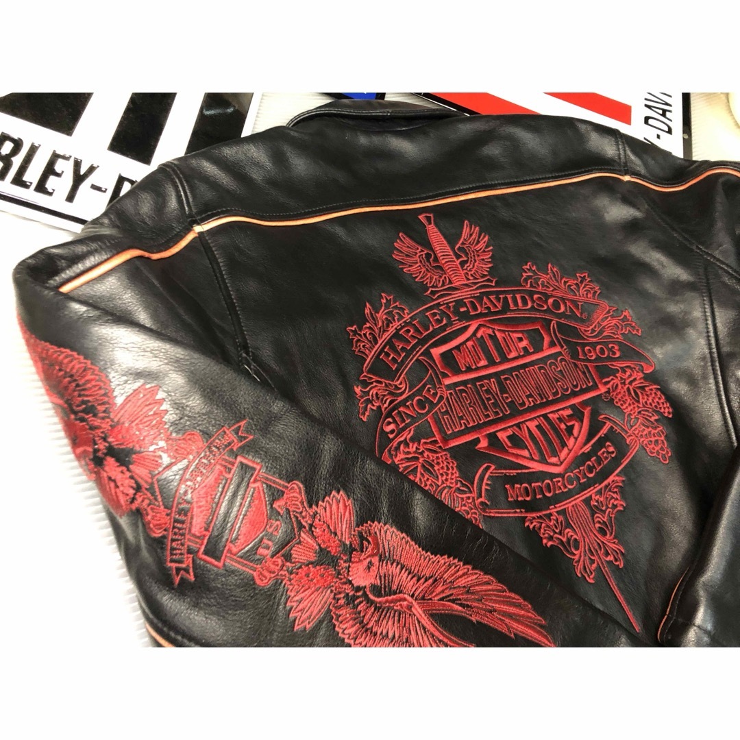 Harley Davidson - 【稀少！金赤糸刺繍限定品！】山羊&牛革ハーレー