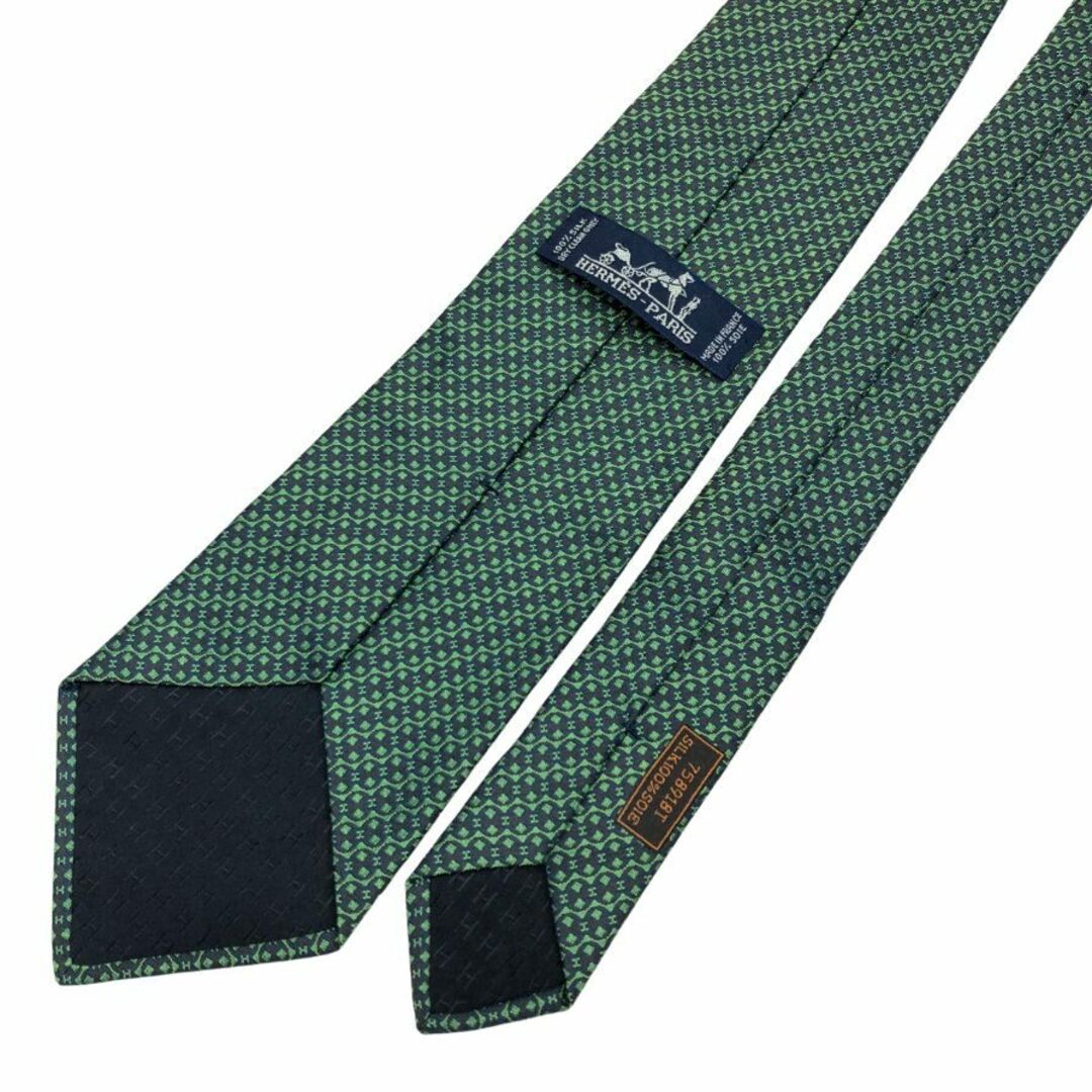 HERMES - エルメス ネクタイ シルク100％ 総柄 緑系 HERMES【AFI15】の