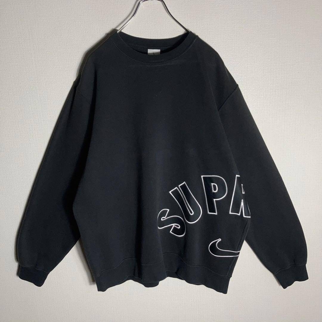 Supreme - 【タグ付き】SUPREME NIKE コラボ スウェット 刺繍ロゴ 黒 L