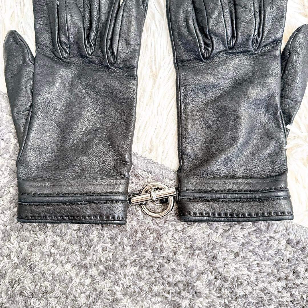 HERMES - 鑑定済み HERMES エルメス レザー グローブ 手袋 ブラック