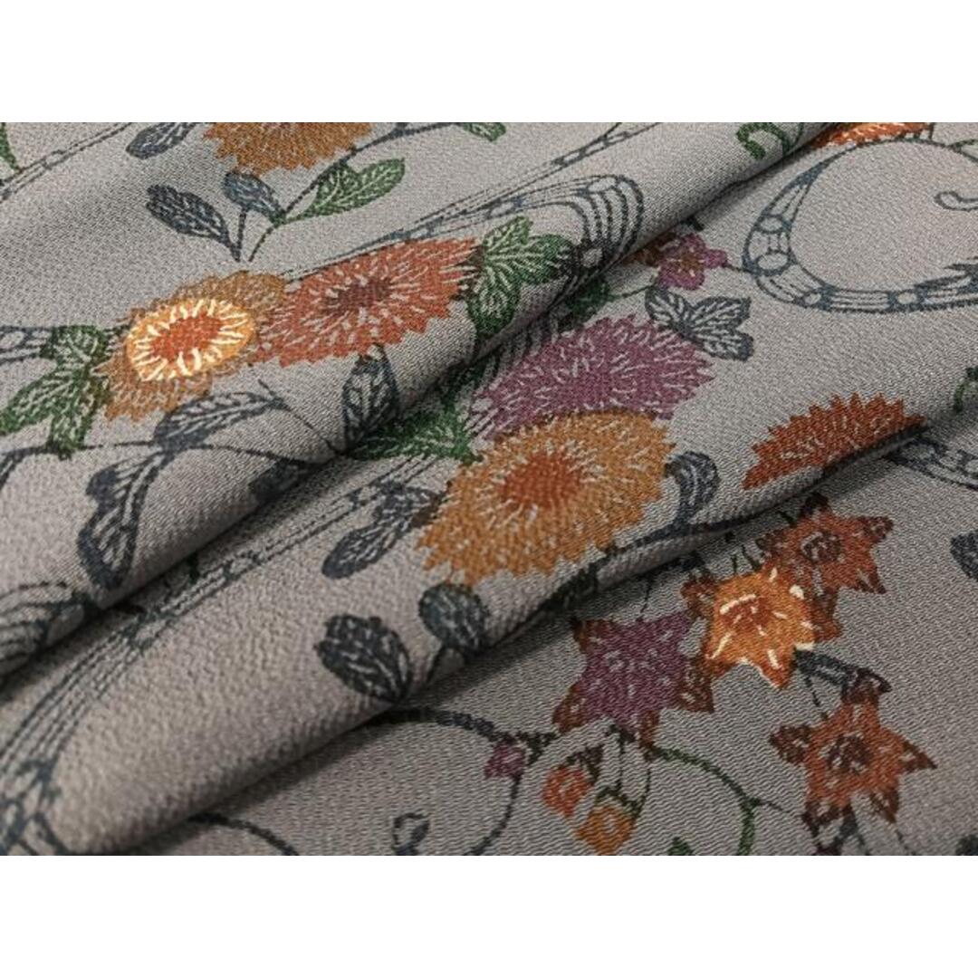 平和屋着物○上質な小紋 型染め 流水菊文 鬼しぼ縮緬 正絹 逸品