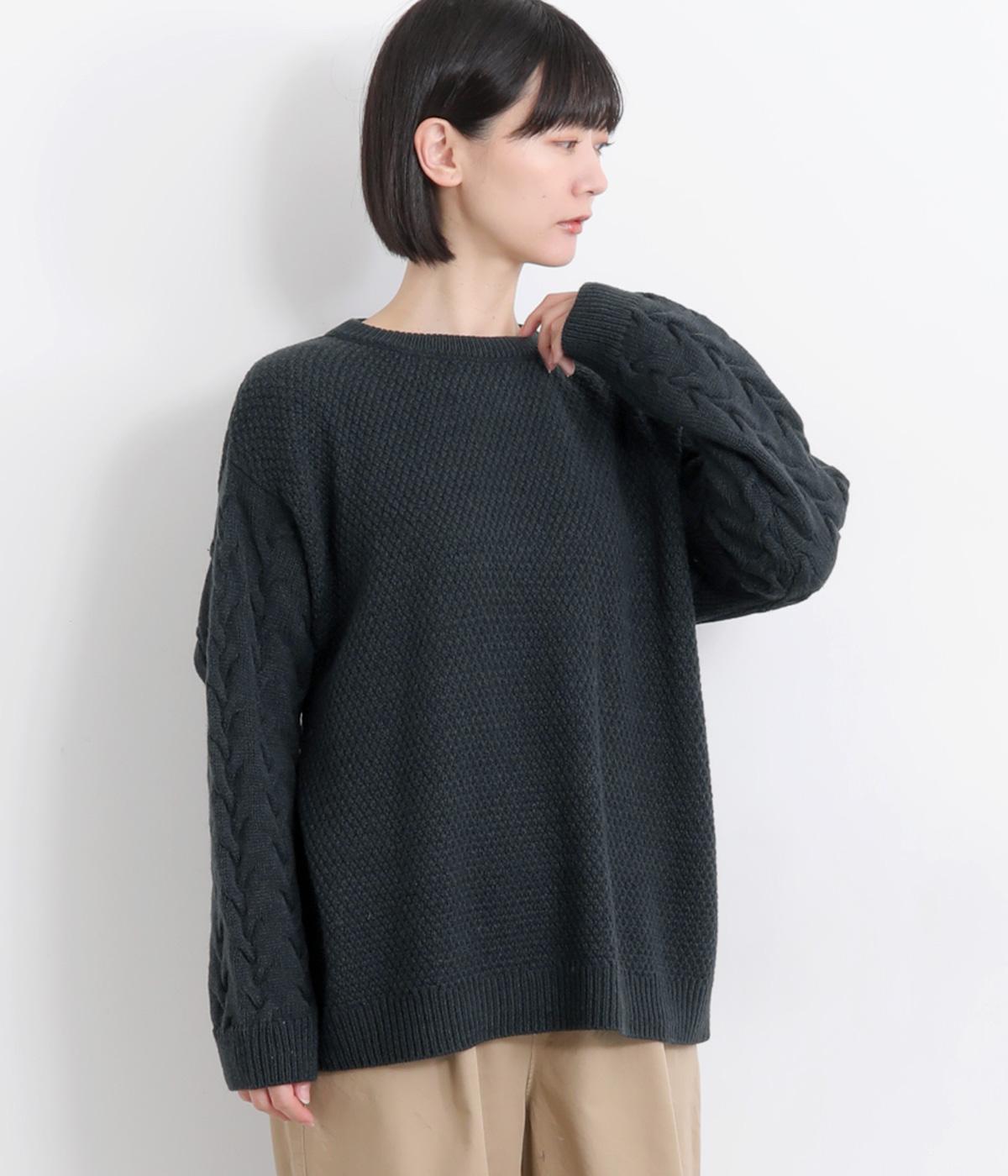 鹿の子編み×ケーブル編みニット袖プルオーバー｜Sorte cuff