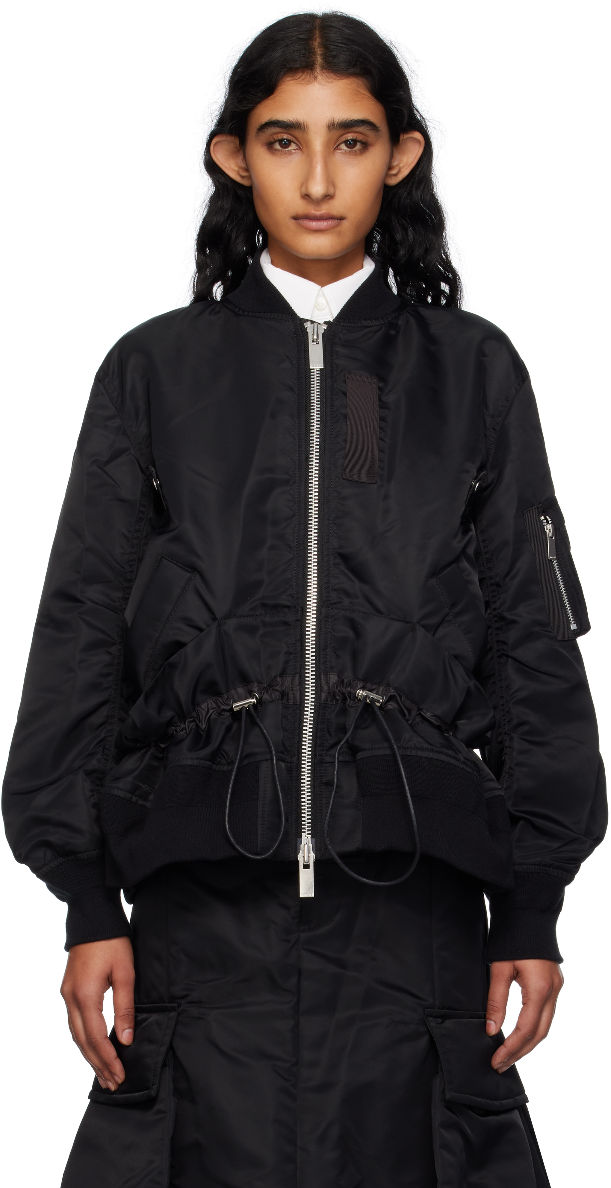 Black Nylon Twill Blouson Bomber Jacket by sacai on Sale