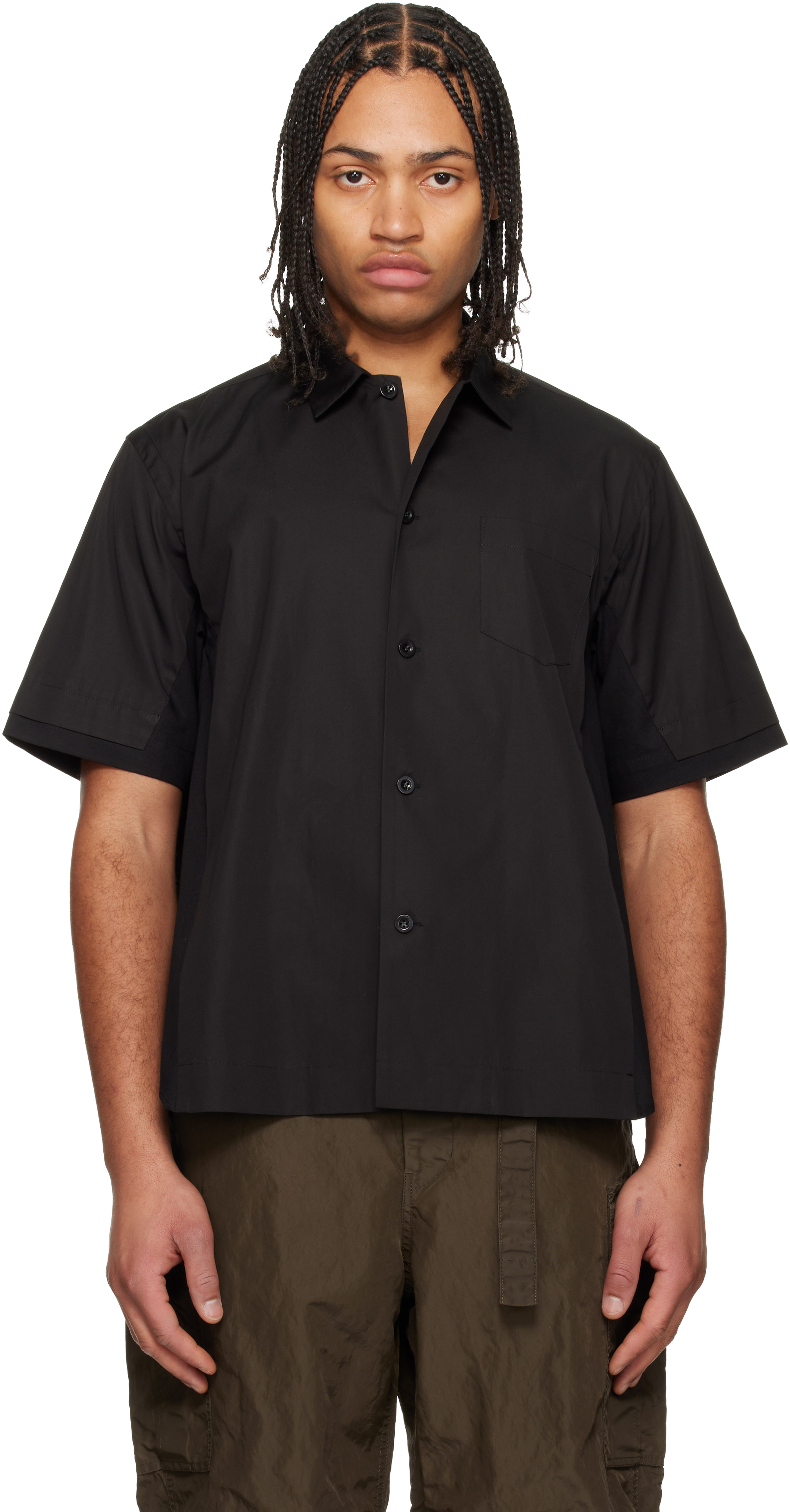 sacai: ブラック ポプリン シャツ | SSENSE 日本